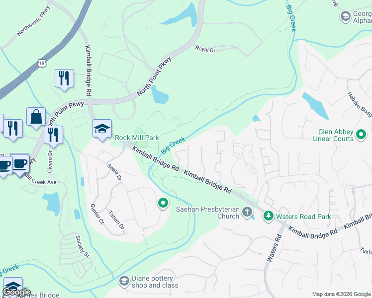 map of restaurants, bars, coffee shops, grocery stores, and more near 1130 Sterling Brooke Drive in Alpharetta