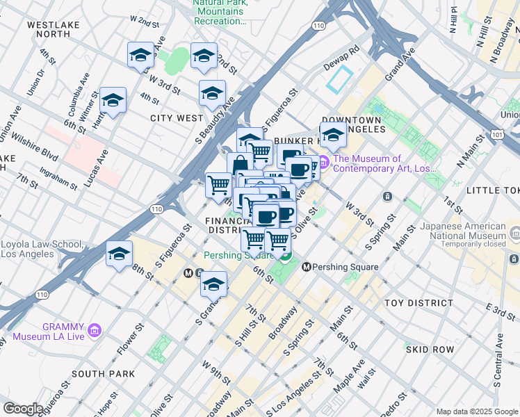 map of restaurants, bars, coffee shops, grocery stores, and more near in Los Angeles