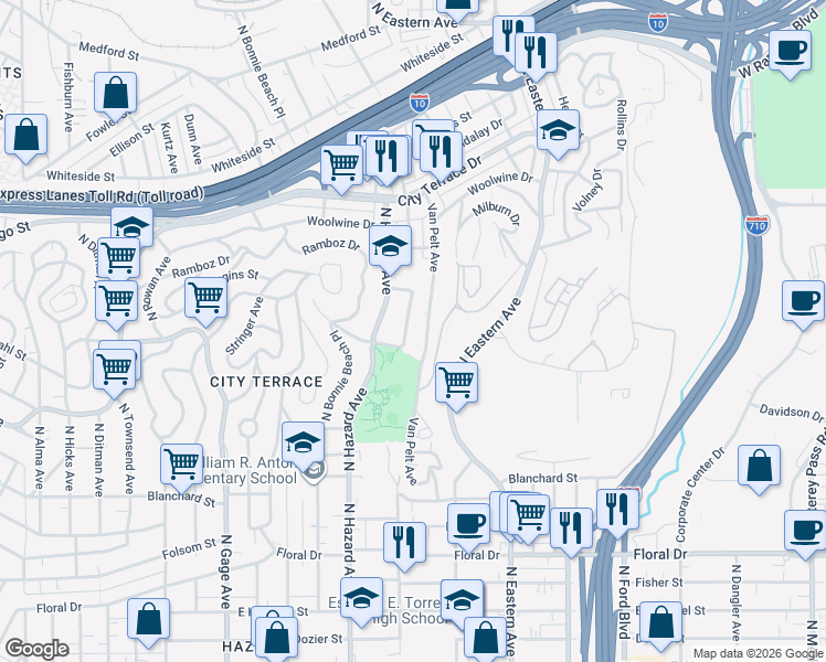 map of restaurants, bars, coffee shops, grocery stores, and more near 1152 Miller Avenue in Los Angeles