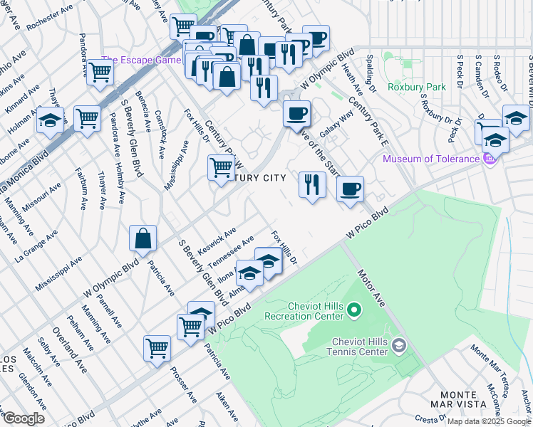 map of restaurants, bars, coffee shops, grocery stores, and more near 2272 Fox Hills Drive in Los Angeles