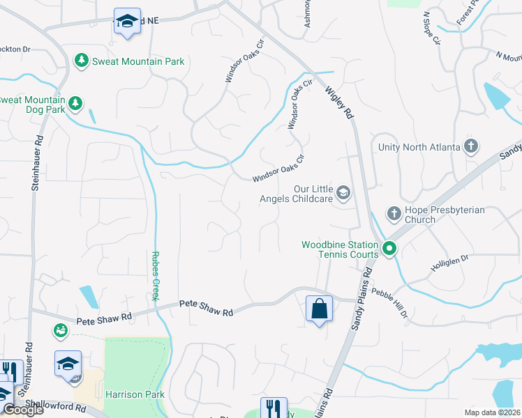 map of restaurants, bars, coffee shops, grocery stores, and more near 3019 Lana Lane in Marietta