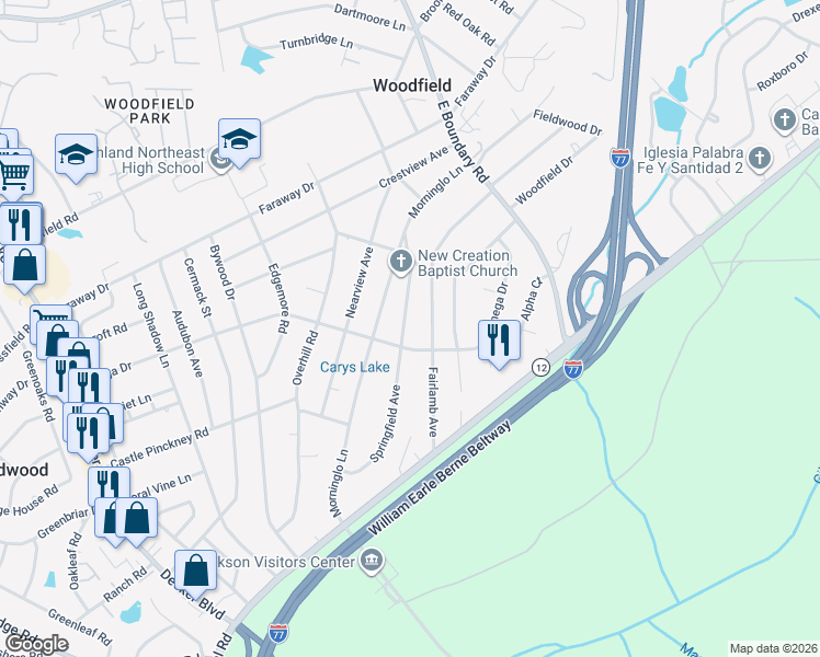 map of restaurants, bars, coffee shops, grocery stores, and more near 1810 Springfield Avenue in Columbia