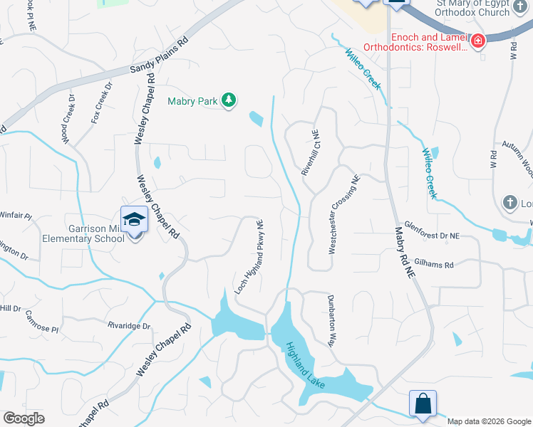 map of restaurants, bars, coffee shops, grocery stores, and more near 4252 Loch Highland Parkway Northeast in Roswell