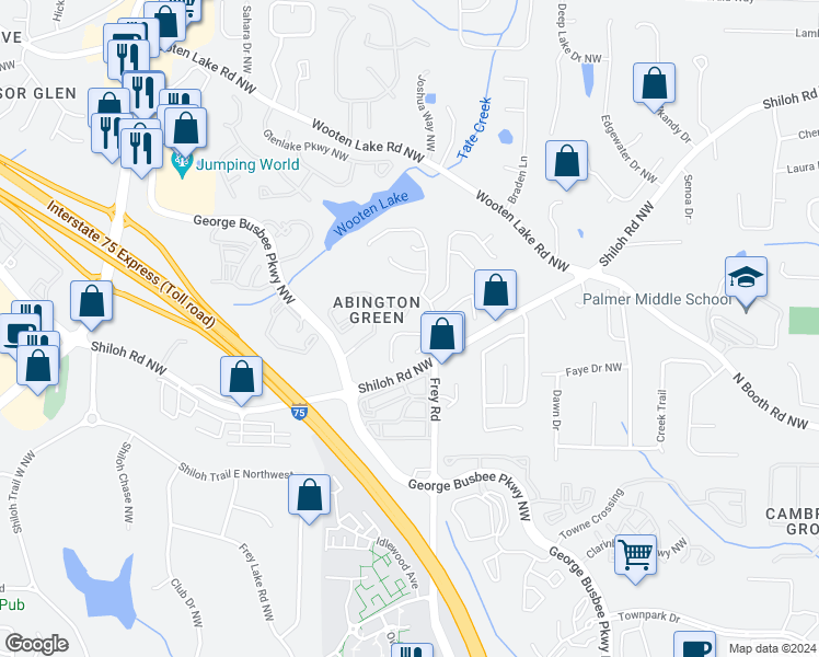 map of restaurants, bars, coffee shops, grocery stores, and more near 1006 Brentmoor Lane Northwest in Kennesaw