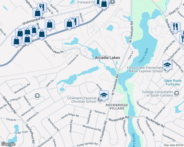 map of restaurants, bars, coffee shops, grocery stores, and more near 8 Brandywine Lane in Columbia