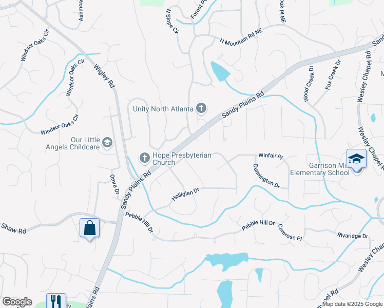map of restaurants, bars, coffee shops, grocery stores, and more near 3451 Brookhill Circle in Marietta