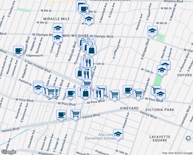 map of restaurants, bars, coffee shops, grocery stores, and more near 4900 Dockweiler Street in Los Angeles