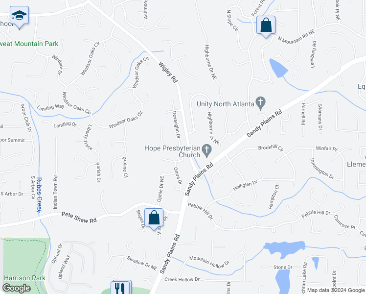 map of restaurants, bars, coffee shops, grocery stores, and more near 3314 Devaughn Drive in Marietta