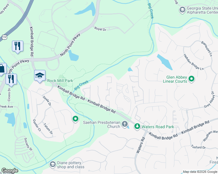 map of restaurants, bars, coffee shops, grocery stores, and more near 11174 Blackbird Lane in Alpharetta