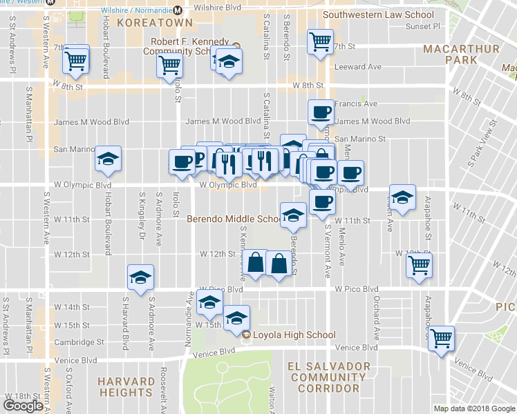 map of restaurants, bars, coffee shops, grocery stores, and more near 1039 Dewey Avenue in Los Angeles