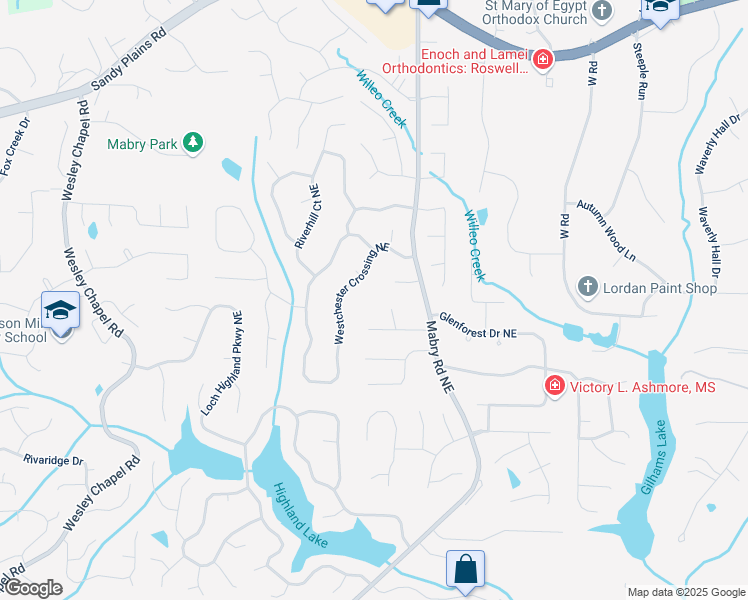 map of restaurants, bars, coffee shops, grocery stores, and more near 4237 Springdale Court in Roswell