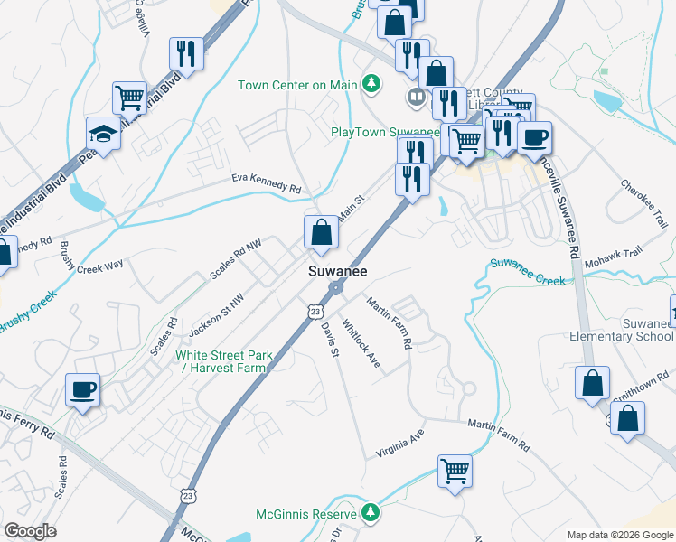 map of restaurants, bars, coffee shops, grocery stores, and more near in Suwanee