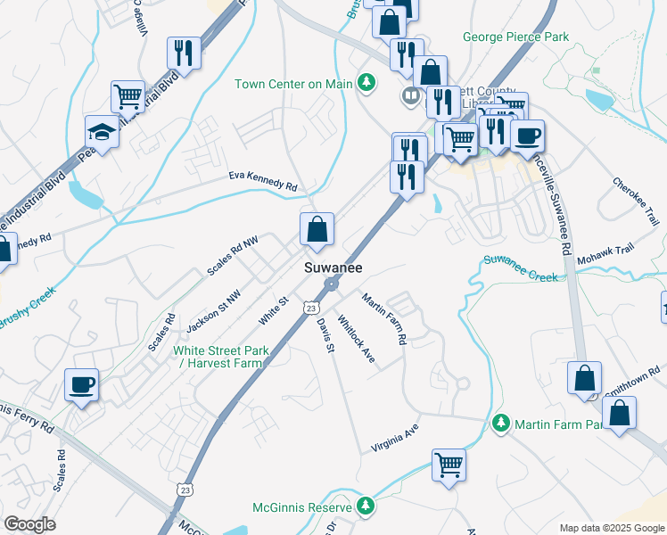 map of restaurants, bars, coffee shops, grocery stores, and more near in Suwanee