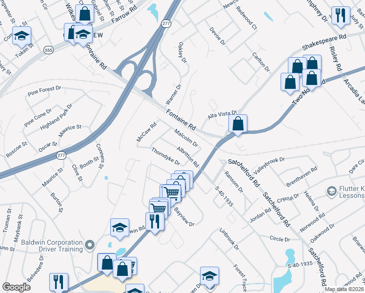 map of restaurants, bars, coffee shops, grocery stores, and more near 1634 Albritton Road in Columbia