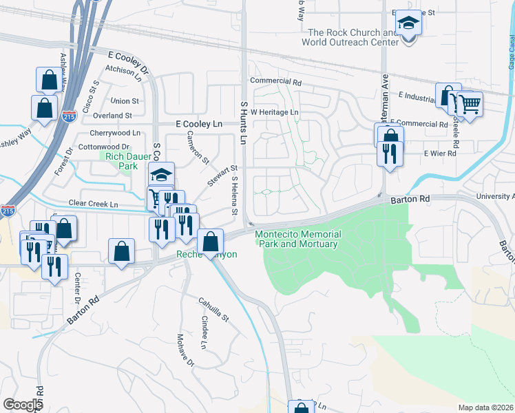 map of restaurants, bars, coffee shops, grocery stores, and more near 2711 Annapolis Circle in San Bernardino
