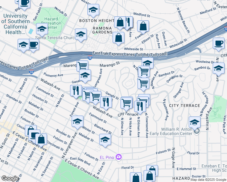 map of restaurants, bars, coffee shops, grocery stores, and more near 1120 Stone Street in Los Angeles