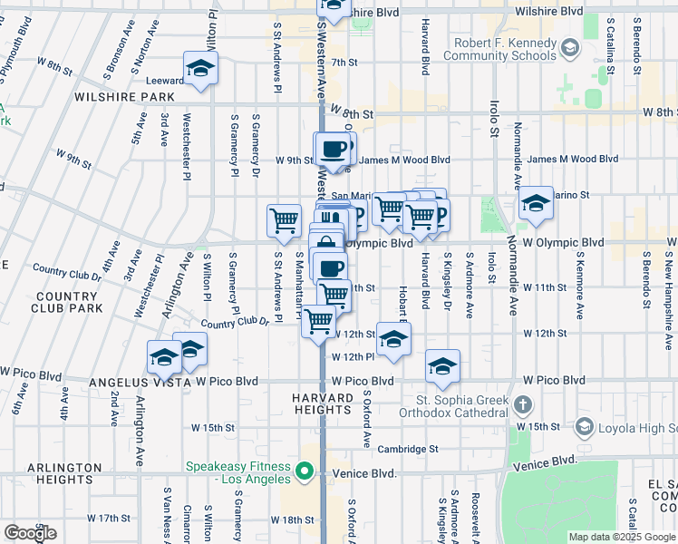 map of restaurants, bars, coffee shops, grocery stores, and more near 3260 Connecticut Street in Los Angeles