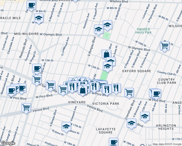 map of restaurants, bars, coffee shops, grocery stores, and more near 1231 South Mullen Avenue in Los Angeles