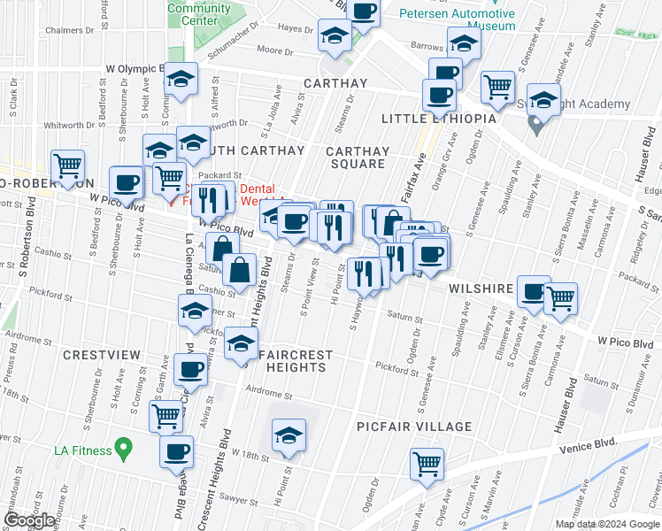 map of restaurants, bars, coffee shops, grocery stores, and more near 1420 South Point View Street in Los Angeles