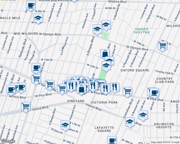 map of restaurants, bars, coffee shops, grocery stores, and more near 1226 South Mullen Avenue in Los Angeles