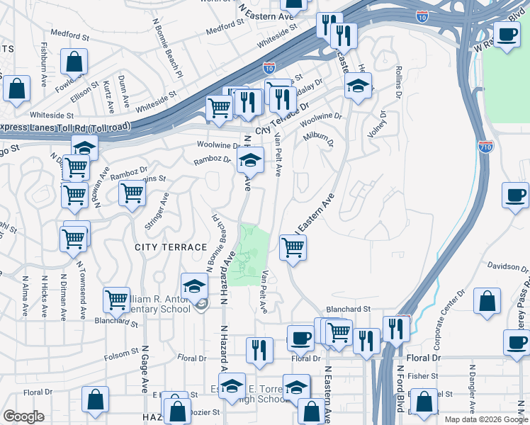 map of restaurants, bars, coffee shops, grocery stores, and more near 1154 Miller Avenue in Los Angeles