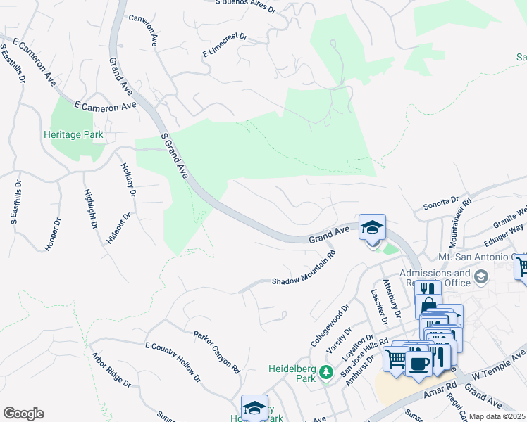 map of restaurants, bars, coffee shops, grocery stores, and more near 20224 San Gabriel Valley Drive in Walnut