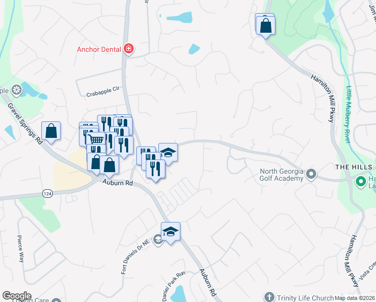 map of restaurants, bars, coffee shops, grocery stores, and more near 2978 Hog Mountain Road in Dacula