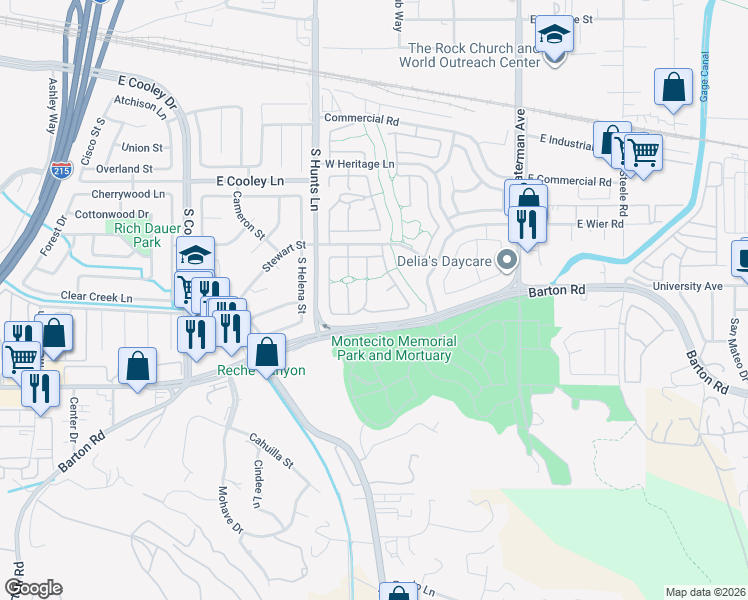 map of restaurants, bars, coffee shops, grocery stores, and more near 2749 Franklin Court in San Bernardino