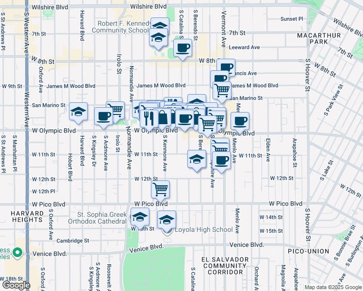 map of restaurants, bars, coffee shops, grocery stores, and more near 1038 Dewey Avenue in Los Angeles