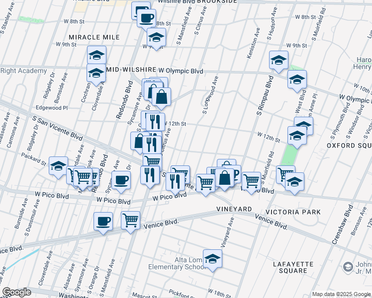 map of restaurants, bars, coffee shops, grocery stores, and more near 4851 Dockweiler Street in Los Angeles