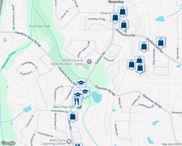 map of restaurants, bars, coffee shops, grocery stores, and more near 4117 Canton Road in Marietta