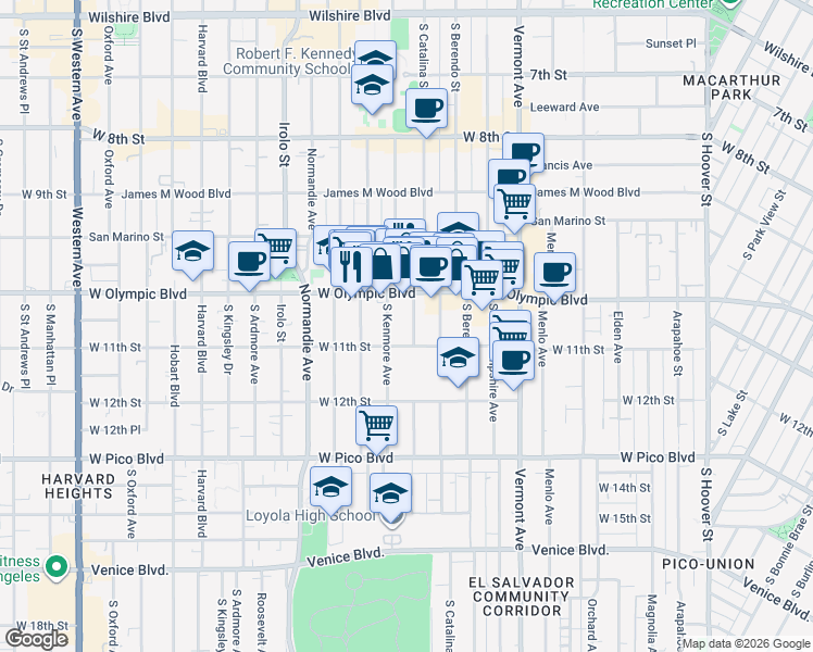 map of restaurants, bars, coffee shops, grocery stores, and more near 1037 Dewey Avenue in Los Angeles