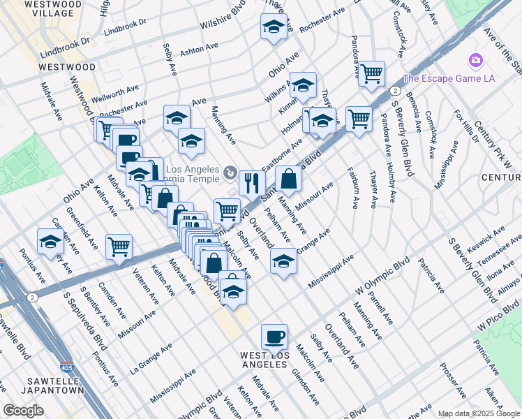 map of restaurants, bars, coffee shops, grocery stores, and more near in Los Angeles