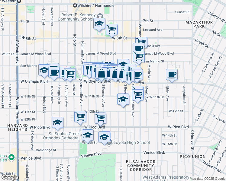 map of restaurants, bars, coffee shops, grocery stores, and more near 1038 Dewey Avenue in Los Angeles