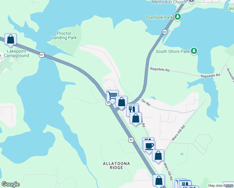 map of restaurants, bars, coffee shops, grocery stores, and more near 3921 Abernathy Farm Way in Acworth