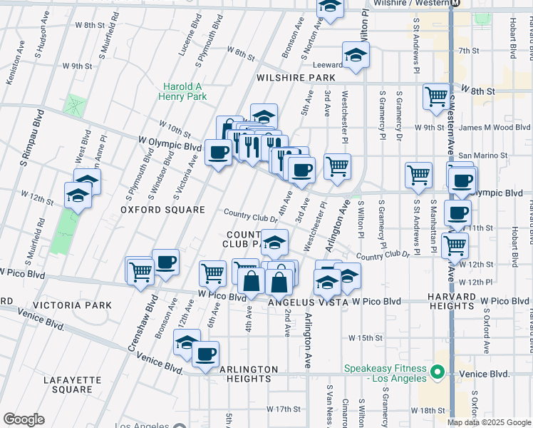 map of restaurants, bars, coffee shops, grocery stores, and more near 1068 5th Avenue in Los Angeles