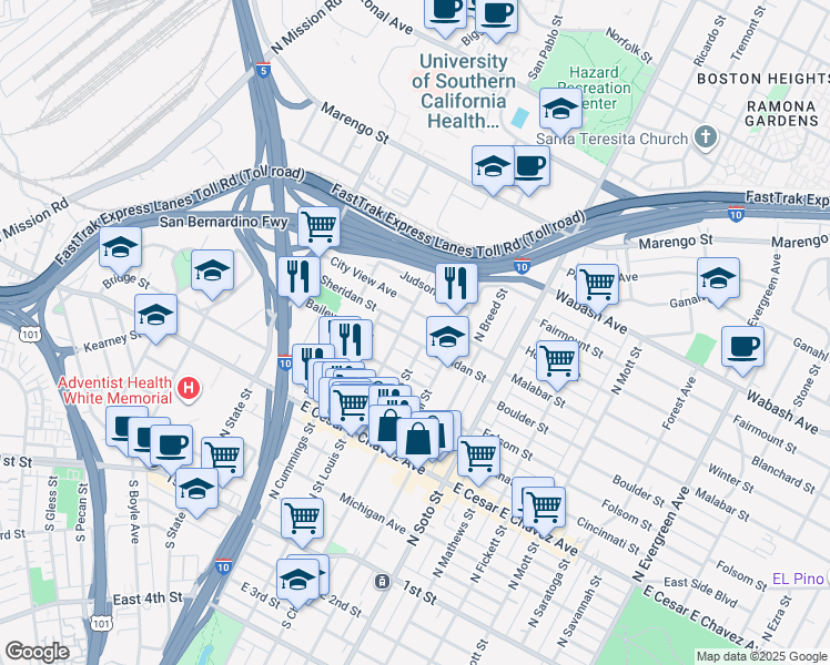 map of restaurants, bars, coffee shops, grocery stores, and more near 2113 Sheridan Street in Los Angeles