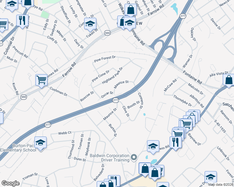 map of restaurants, bars, coffee shops, grocery stores, and more near 4000 Maurice Street in Columbia