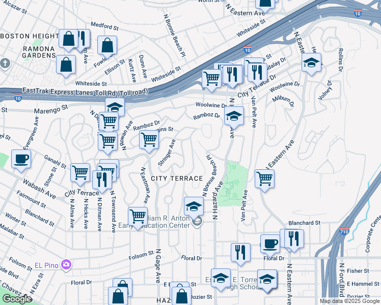 map of restaurants, bars, coffee shops, grocery stores, and more near 1159 Geraghty Avenue in Los Angeles