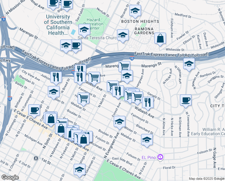 map of restaurants, bars, coffee shops, grocery stores, and more near 2611 Dobinson Street in Los Angeles