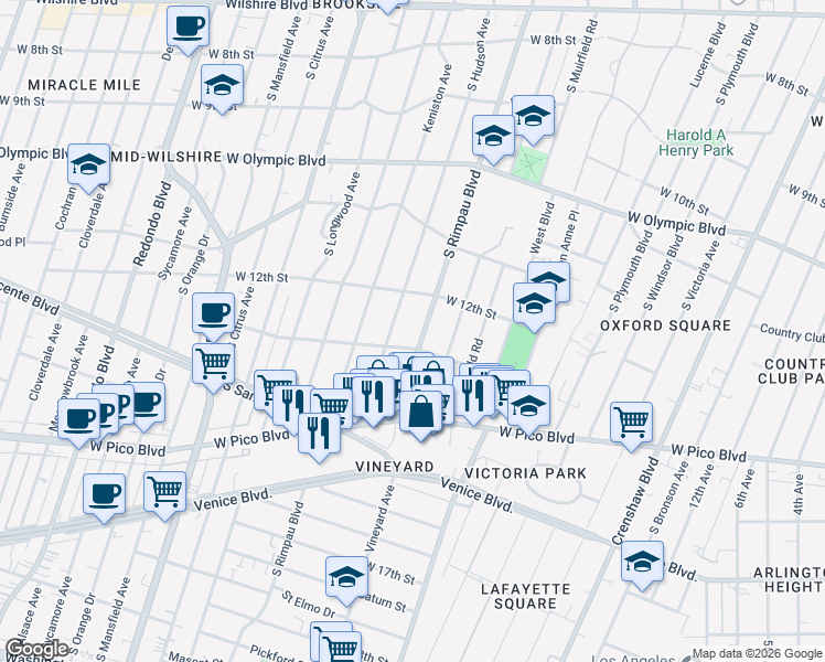 map of restaurants, bars, coffee shops, grocery stores, and more near in Los Angeles
