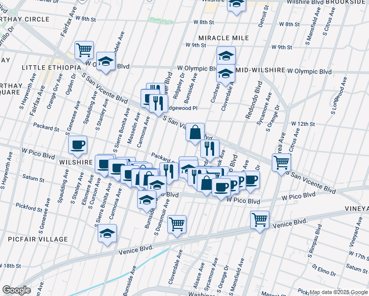 map of restaurants, bars, coffee shops, grocery stores, and more near 1262 South Burnside Avenue in Los Angeles