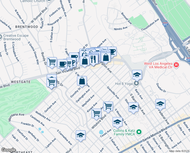 map of restaurants, bars, coffee shops, grocery stores, and more near 11818 Dorothy Street in Los Angeles