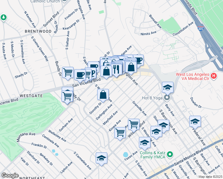 map of restaurants, bars, coffee shops, grocery stores, and more near 11818 Dorothy Street in Los Angeles