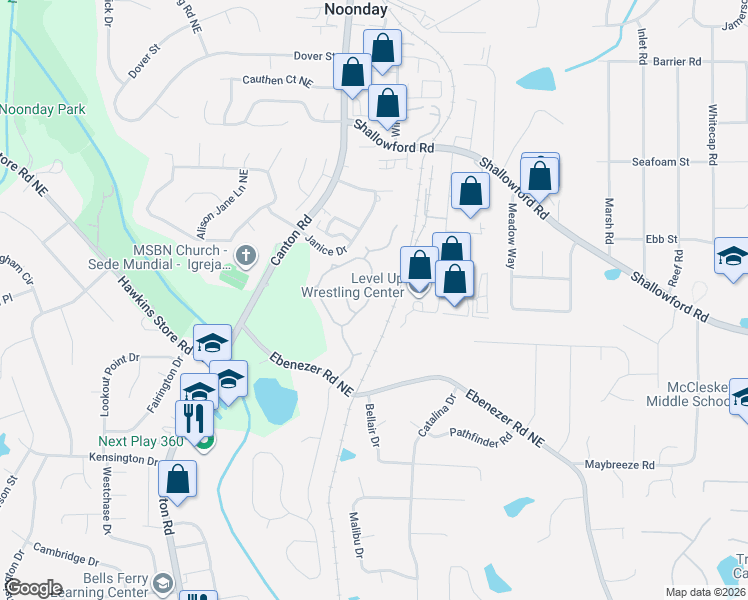 map of restaurants, bars, coffee shops, grocery stores, and more near 4129 Christacy Way in Marietta