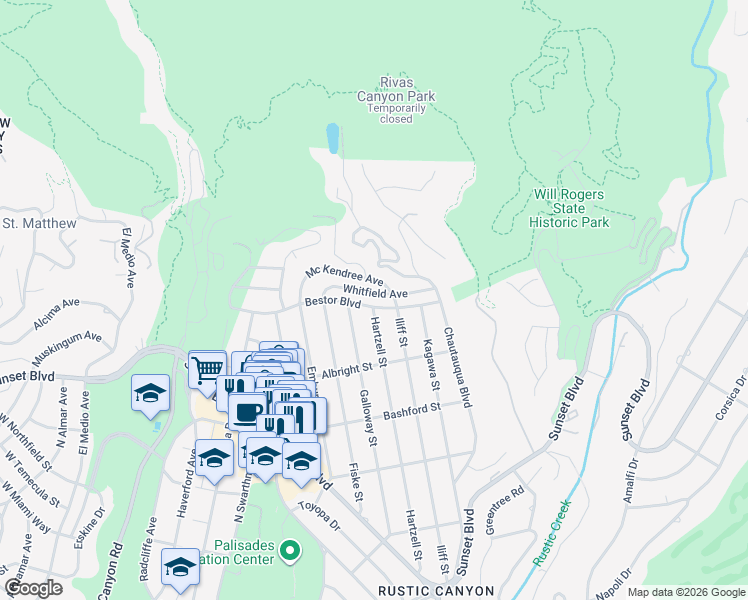 map of restaurants, bars, coffee shops, grocery stores, and more near 14727 Bestor Boulevard in Los Angeles