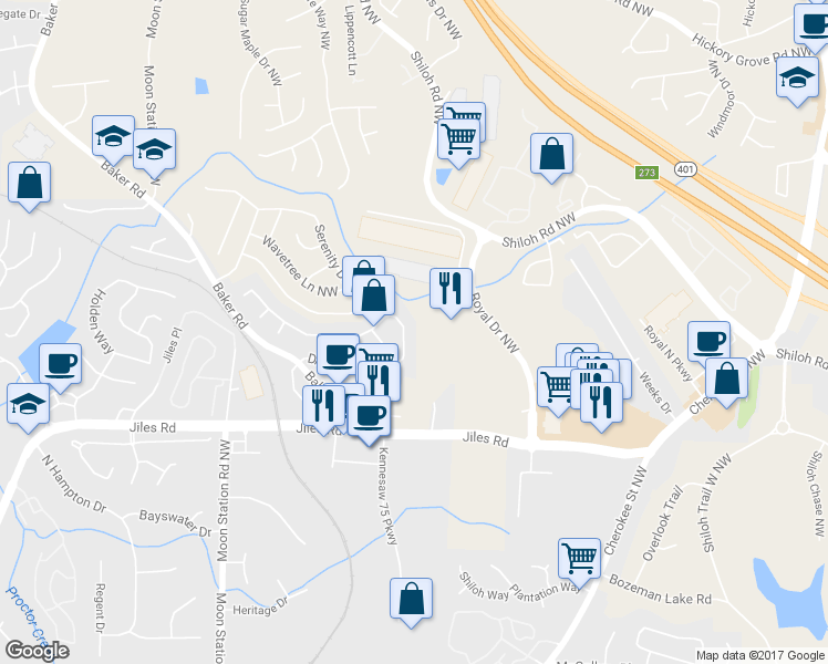 map of restaurants, bars, coffee shops, grocery stores, and more near 2204 Dresden Green in Kennesaw