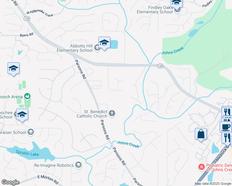 map of restaurants, bars, coffee shops, grocery stores, and more near 11120 Surrey Park Trail in Duluth