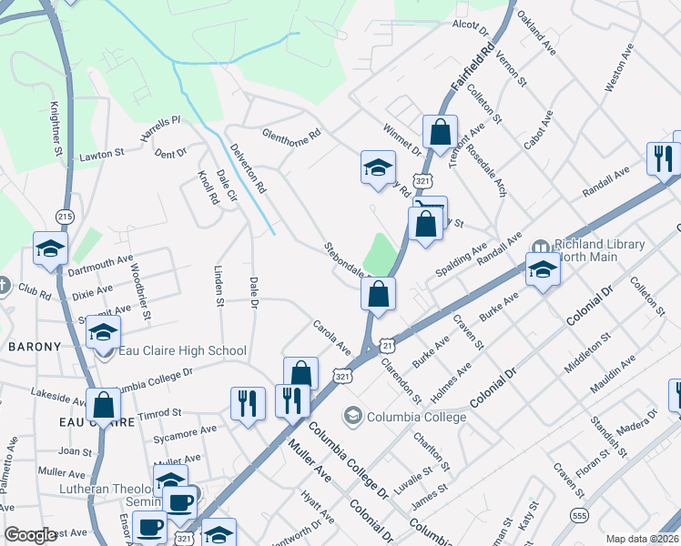 map of restaurants, bars, coffee shops, grocery stores, and more near 26 Barnsbury Road in Columbia
