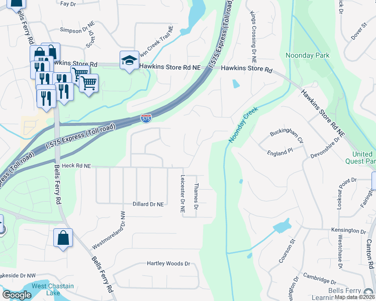 map of restaurants, bars, coffee shops, grocery stores, and more near 4112 Lynette Court in Kennesaw